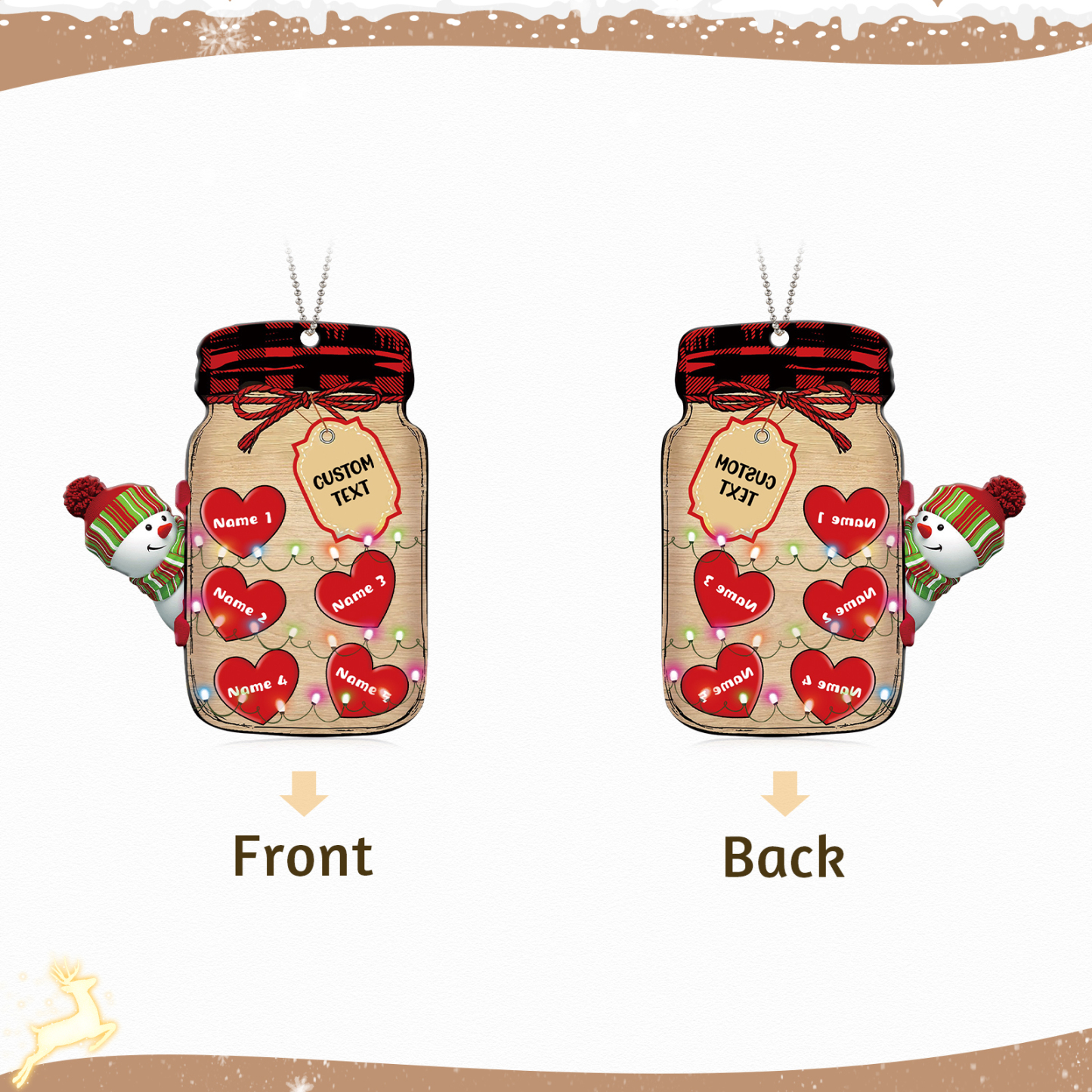 5 Names - Personalised Heart Christmas Ornament Customised Name & Text Acrylic Snowman Hanging Ornaments Jar Gift for Family-Jessemade AU
