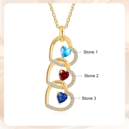Personalised Heart Pendant Necklace Custom 3 Birthstones & 3 Names Necklace Gifts for Her-Jessemade AU