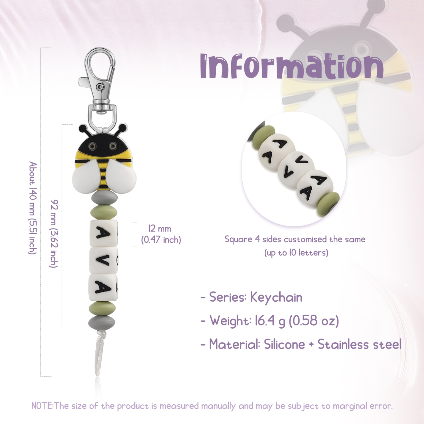 Personalised Name Keychain Custom Name Bee Keychain for kids-Jessemade AU