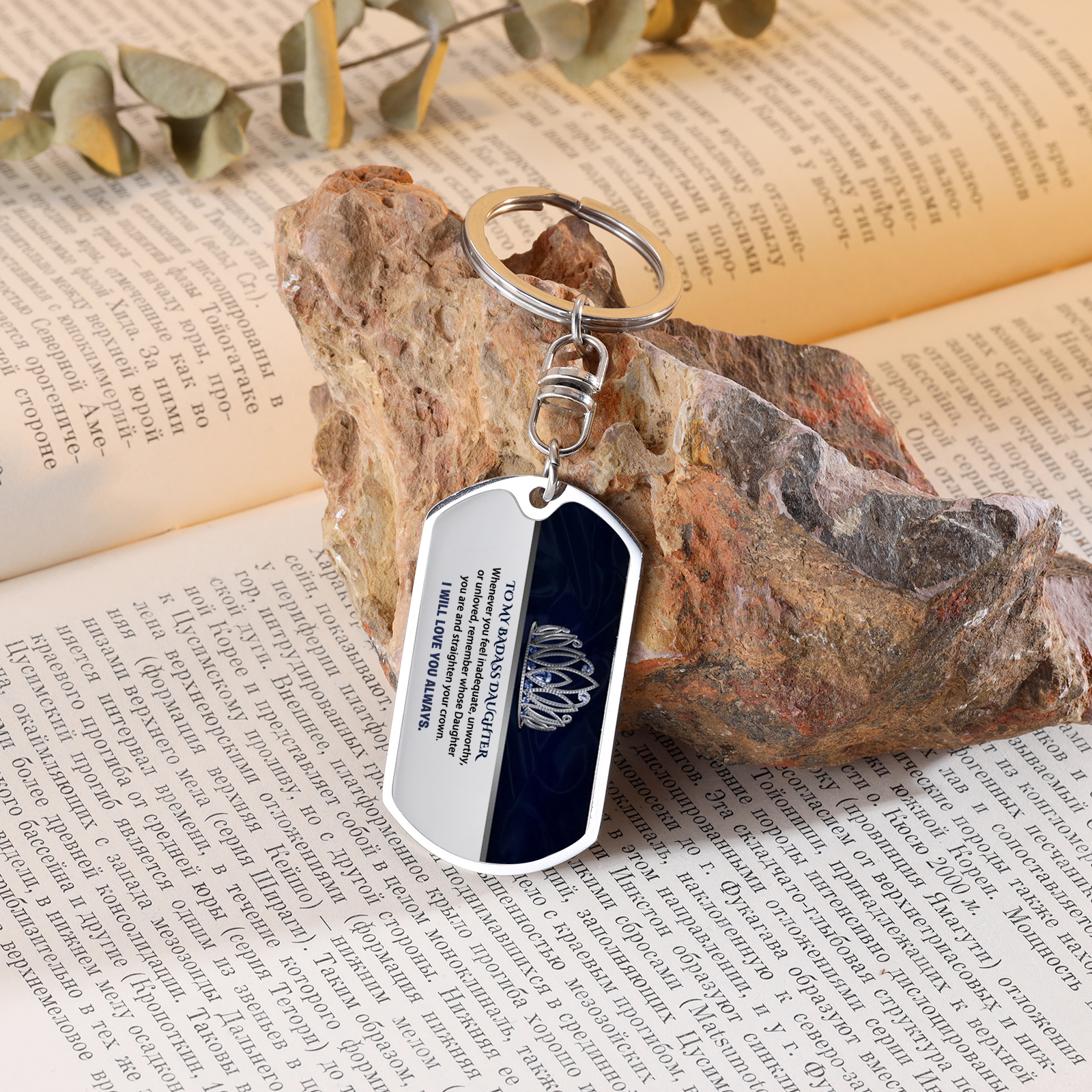 To My Badass Daughter Crown Keychain Custom Photo Stainless Steel Keyring "I Will Love You Always"-Jessemade AU