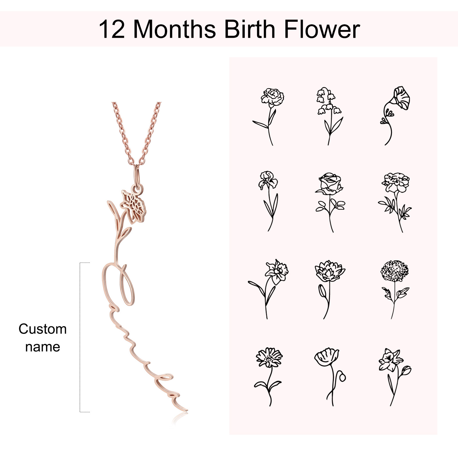 Personalised Birthflower Necklace Custom 1 Name Necklace Gift For Women-Jessemade AU