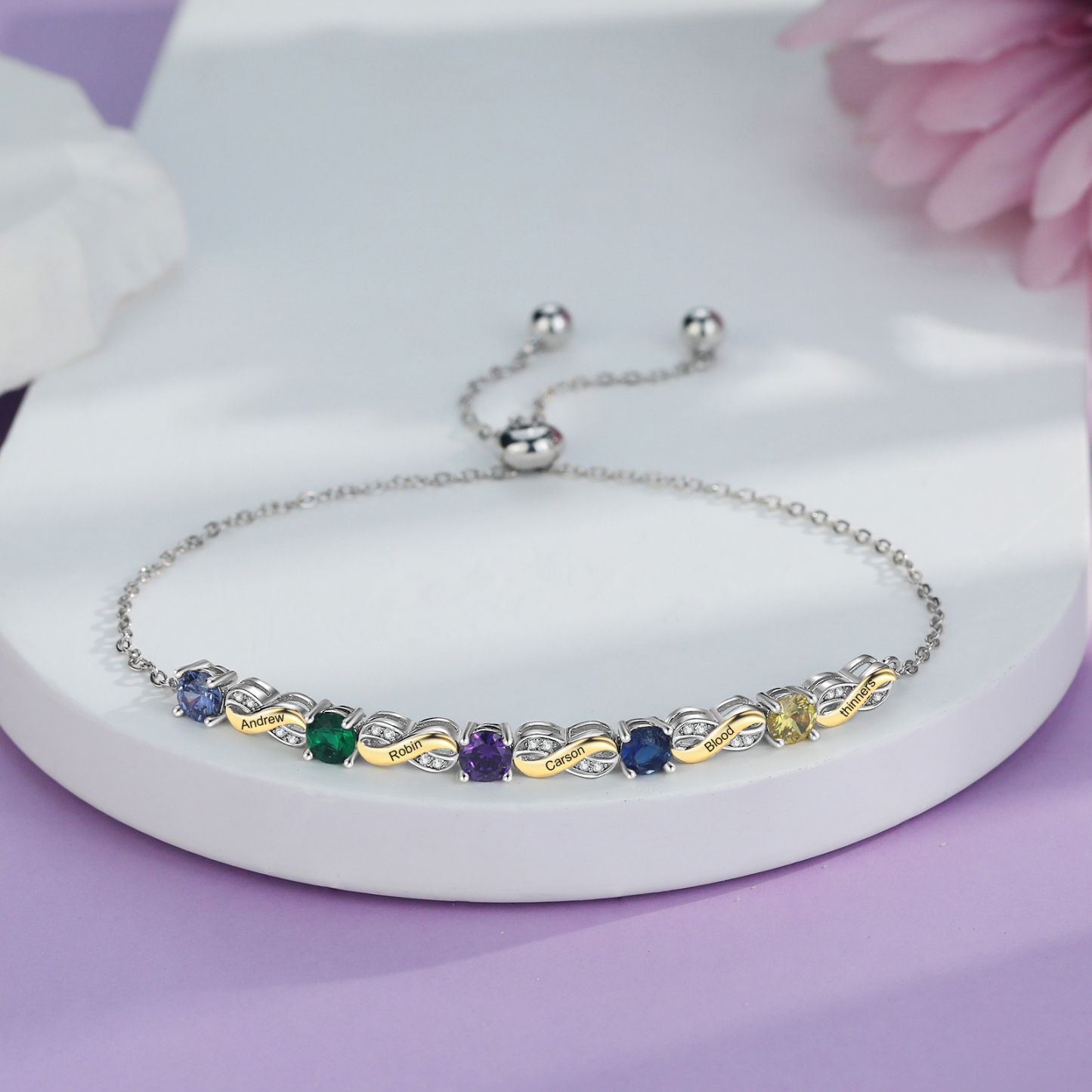 Mother & Family Bracelet with Birthstones Engrave 5 Names Infinity Bracelet Gifts for Mum-Jessemade AU