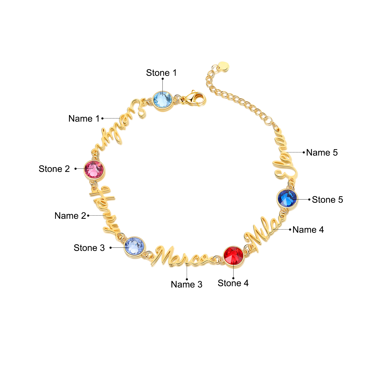 Personalised Bracelet With Birthstone Custom 5 Names Bracelet Gift For Women-Jessemade AU