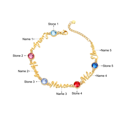 Personalised Bracelet With Birthstone Custom 5 Names Bracelet Gift For Women-Jessemade AU