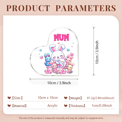 Personalised Text Acrylic Heart Keepsake Custom 7 Names Ornament Bunny Family Gifts For Mother/Grandma-Jessemade AU
