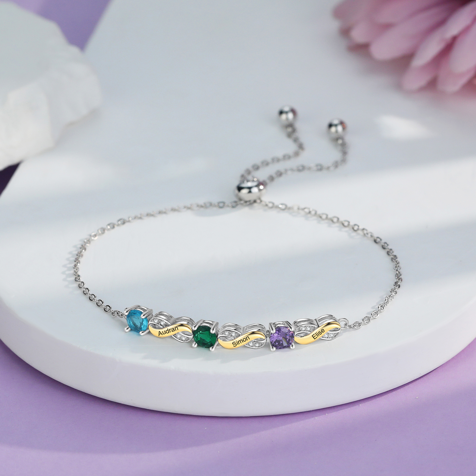 3 Names - Personalised Infinity Bracelet Custom Names & Birthstones Family Bracelet Gifts For Mother-Jessemade AU