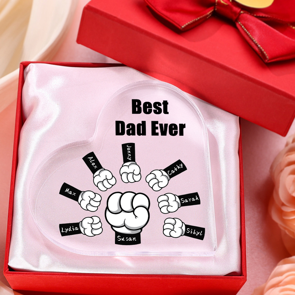 Personalised Acrylic Heart Keepsake Custom 8 Names & 1 Text Fist Bump Ornaments Gifts for Dad/Grandpa-Jessemade AU