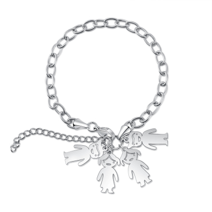 Personalised 4 Kids Charm Bracelet Engraved Names Gift For Mother-Jessemade AU