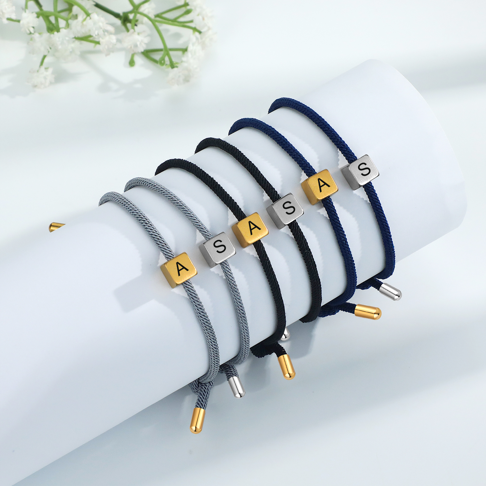 Dark Blue Couple's Bracelet Custom Letter Engraved Beads Stainless Steel Bracelet Personalised Gift for Him/Her-Jessemade AU