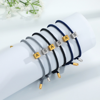 Dark Blue Couple's Bracelet Custom Letter Engraved Beads Stainless Steel Bracelet Personalised Gift for Him/Her-Jessemade AU