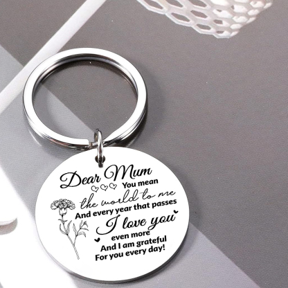 Personalised Text Keychain Circle Pendant Carnation Keychain Gift for Mum/Mom - You Mean The World To Me -Jessemade AU