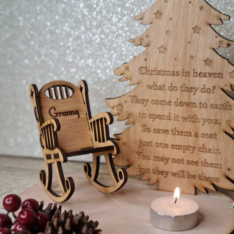 Personalised Christmas in Heaven Rocking Chair Ornament Memorial Tabletop Plaque-Jessemade AU