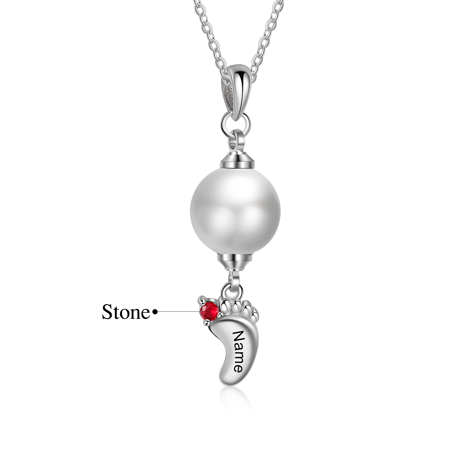 Personalised Baby Feet Pearl Necklace Custom 1 Name & Birthstone Mother Necklace-Jessemade AU