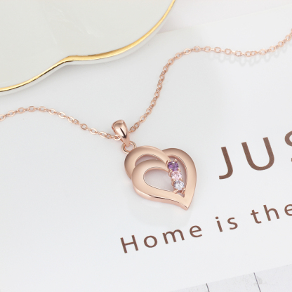 Personalised Heart Necklace With 3 Birthstones Engraved Names Gift For Her-Jessemade AU