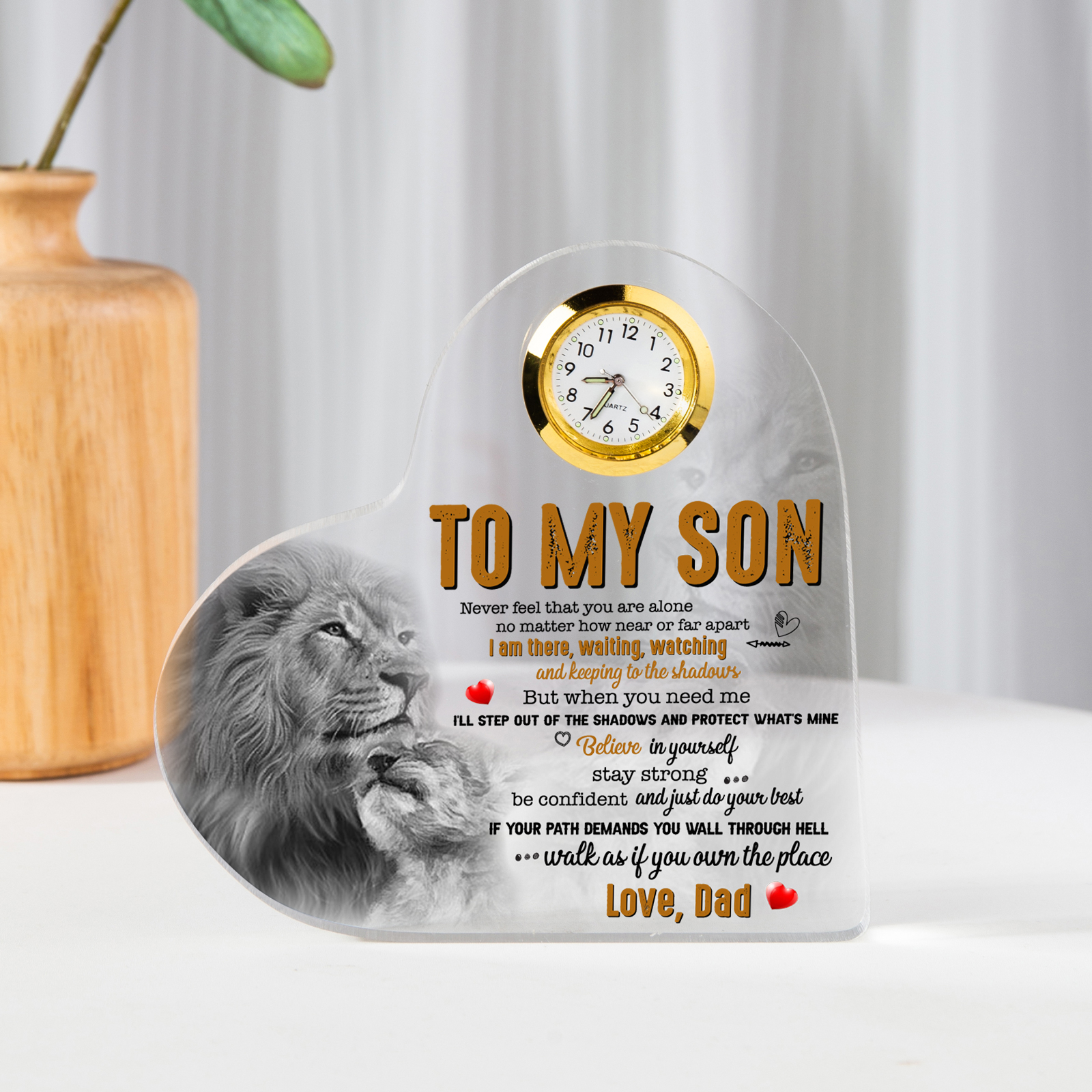To My Son From Dad Acrylic Heart Clock Keepsake Heart Sign - Never feel that you are alone-Jessemade AU