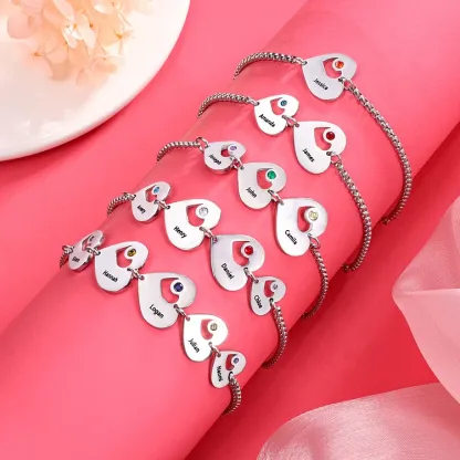 3 Names - Personalised Heart Bracelet Custom Names & Birthstones Family Bracelet Gifts for Her-Jessemade AU