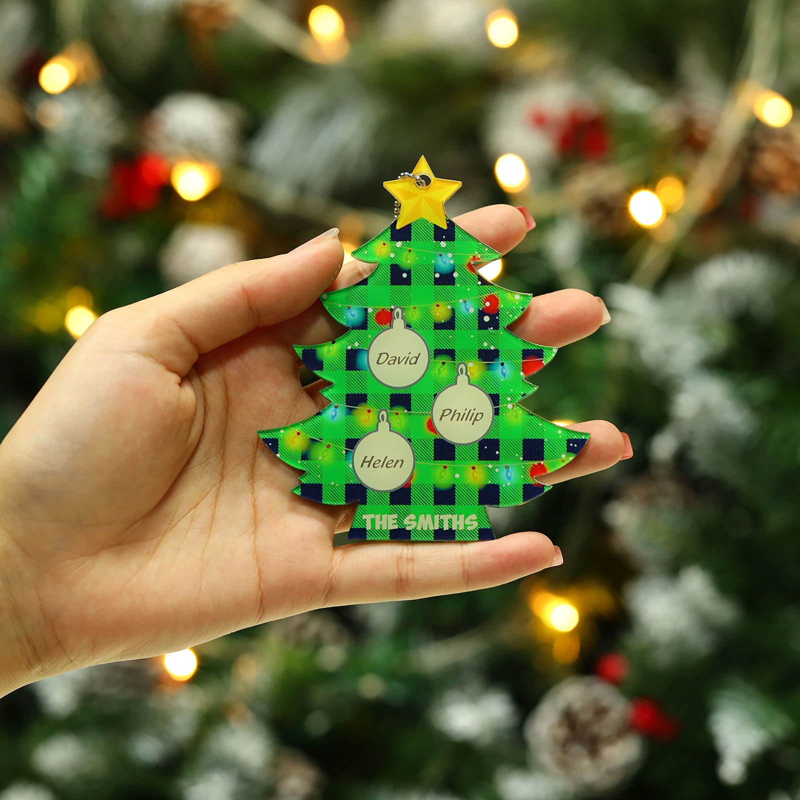 3 Names - Personalised Acrylic Christmas Tree Ornaments Customised Text & Name Xmas Pendant Gifts for Family Friends-Jessemade AU