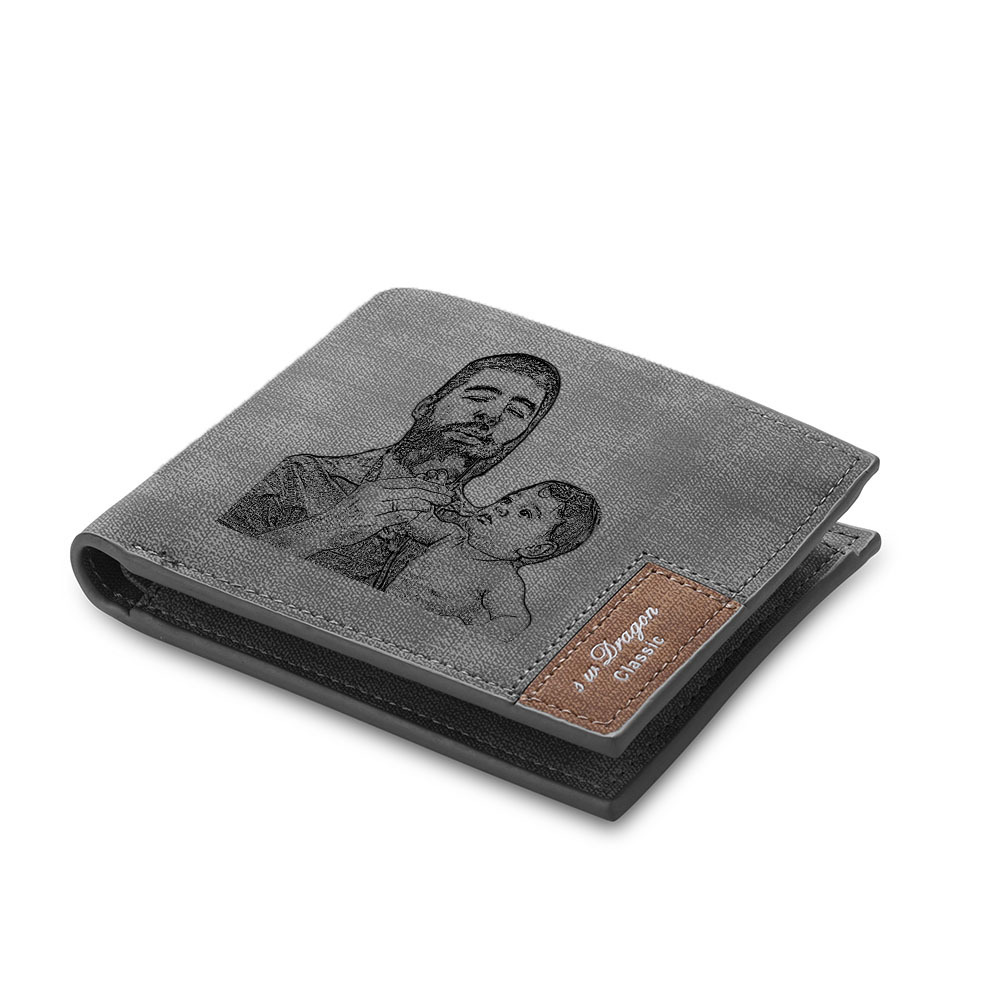 Personalised Leather Wallet Engraved Photo Short Purse Custom Folding Wallet Gifts For Him-Jessemade AU
