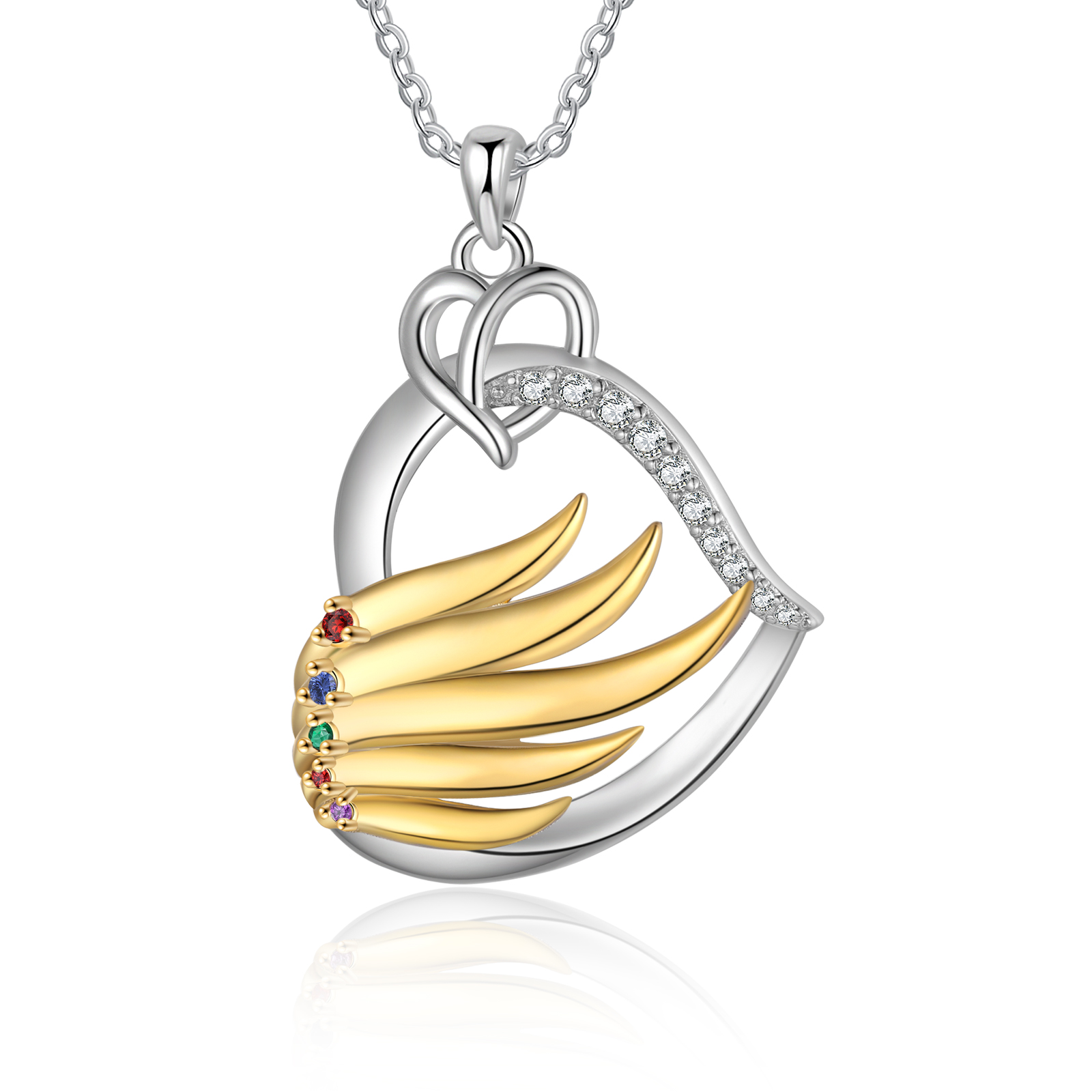 Personalised Golden Intertwined Heart Pendant Necklace Custom 5 Birthstones & 5 Names Necklace Gifts for Her-Jessemade AU