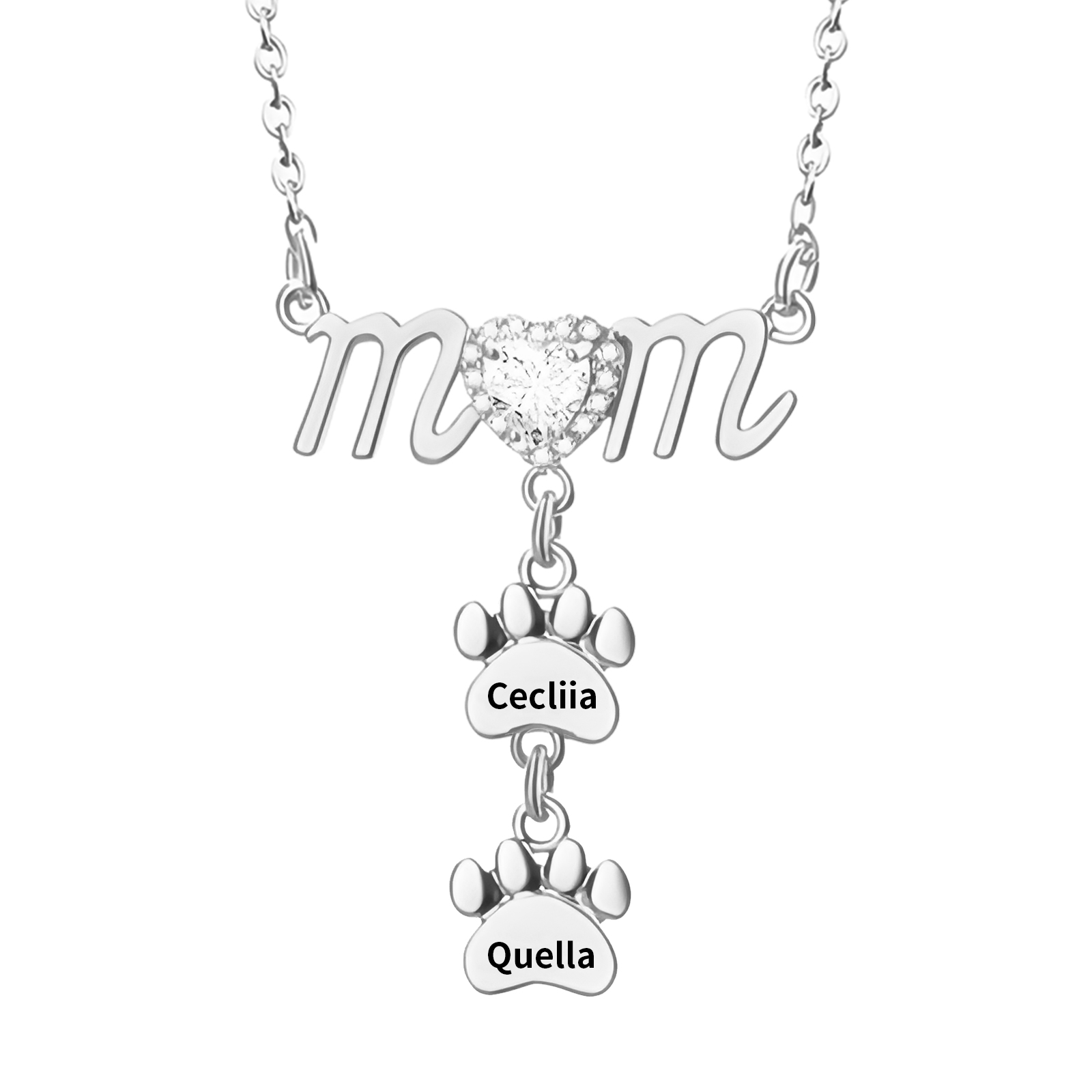 Personalised 2 Names Paw Pendant Necklace Custom Mom Necklace Mother's Day Gift for Her-Jessemade AU