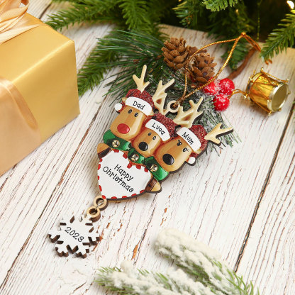 3 Names - Personalised Reindeer Christmas Ornament Customised Name & Text & Year Wooden Hanging Ornaments Christmas Gift for Family-Jessemade AU