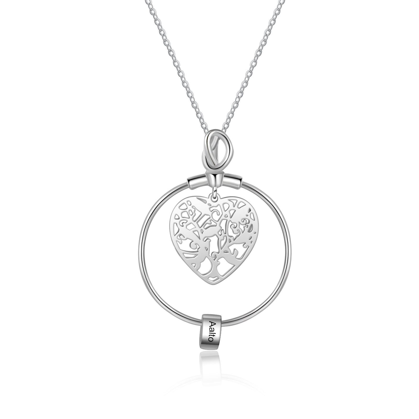 Customised Family Tree Necklace with 1 Bead Engraved 1 Name Heart Necklace Gifts For Her-Jessemade AU