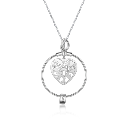 Customised Family Tree Necklace with 1 Bead Engraved 1 Name Heart Necklace Gifts For Her-Jessemade AU
