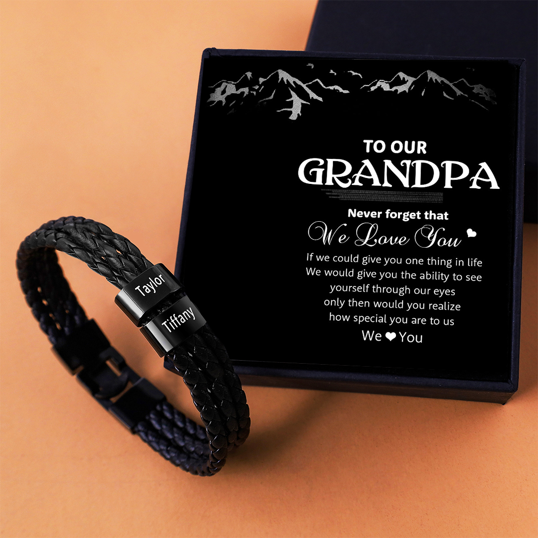 Personalised Braided Leather Bracelet Engraved 2 Names Men's Bracelet Gifts For Him-Jessemade AU