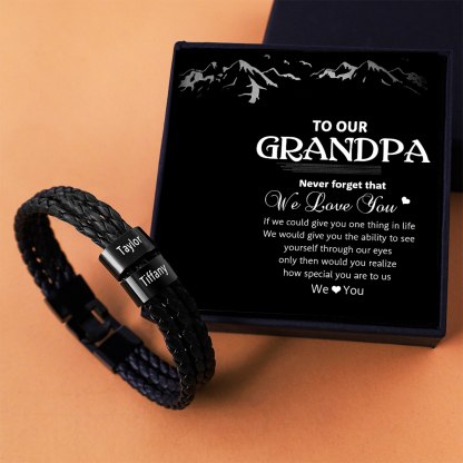 Personalised Braided Leather Bracelet Engraved 2 Names Men's Bracelet Gifts For Him-Jessemade AU