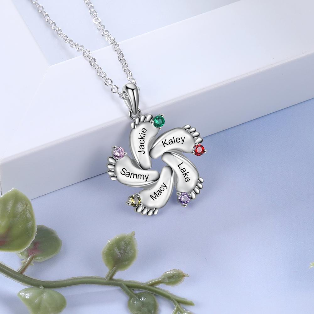 5 Names - To My Mummy Baby Feet Necklace Custom Names & Birthstones Necklace Mother's Day Gifts-Jessemade AU