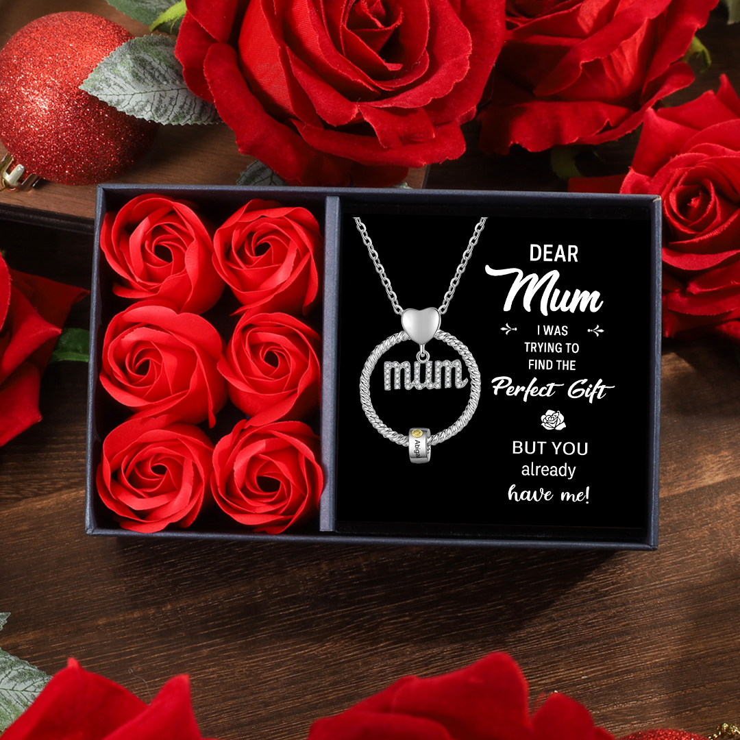1 Name - Personalised Mum Circle Necklace Gift Set with Gift Box Custom Name & Birthstone Pendant Necklace Gift For Mum-Jessemade AU