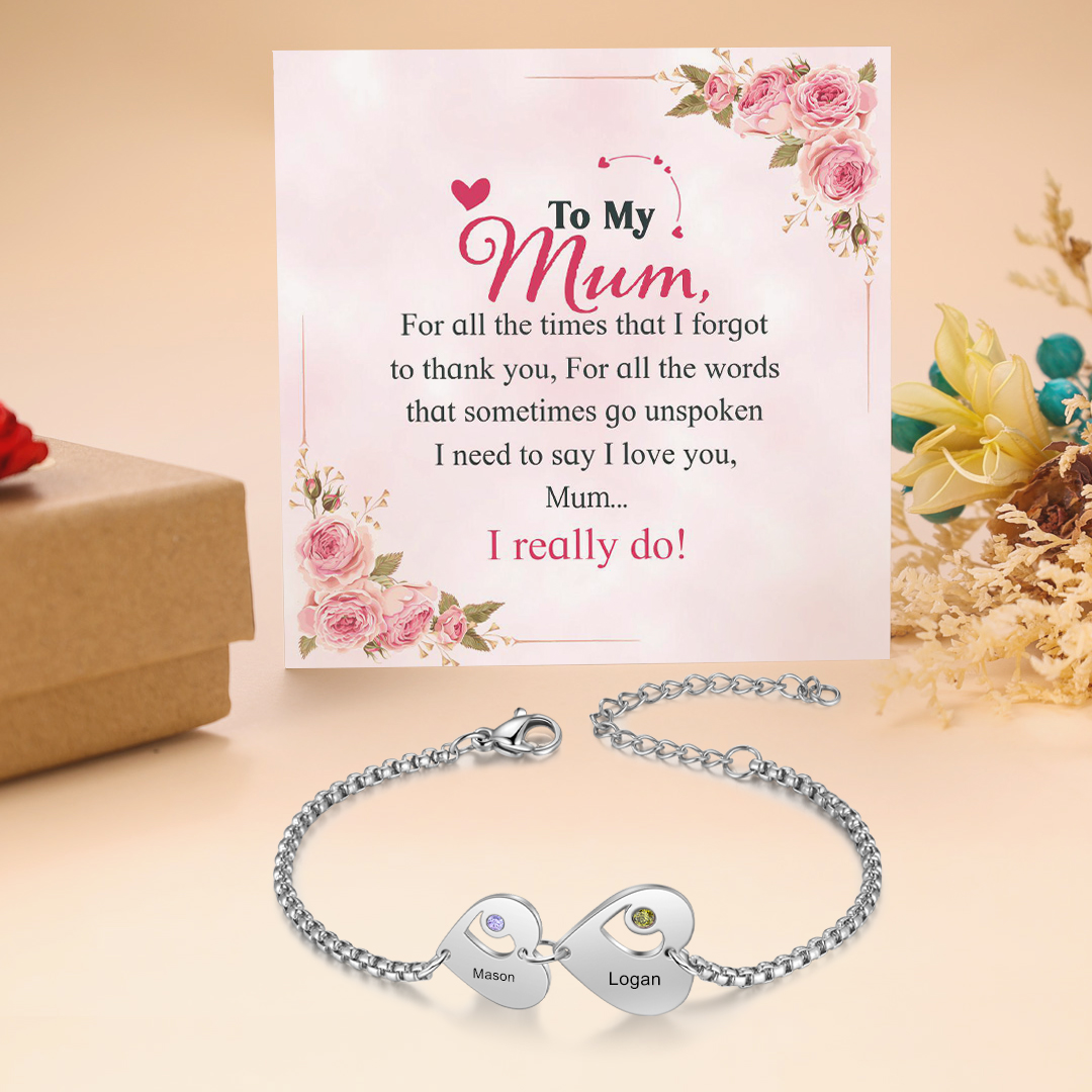 Personalised Heart Bracelet with Birthstones Custom 2 Names Family Bracelet Gifts for Her-Jessemade AU
