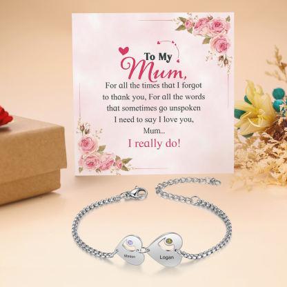 Personalised Heart Bracelet with Birthstones Custom 2 Names Family Bracelet Gifts for Her-Jessemade AU
