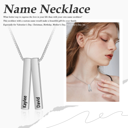 Vertical Bar Necklace Personalised 2 Names 3D Bar Necklace-Jessemade AU
