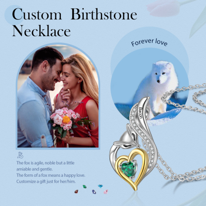 Personalised Heart Fox Necklace with Birthstone Engraved Name Gifts for Her-Jessemade AU