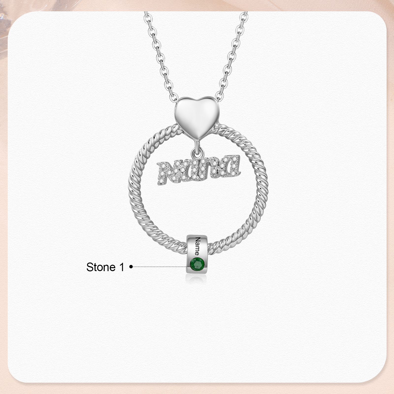 1 Name - Personalised Nana Necklace Custom Names & Birthstones Circle Pendant Necklace Gift for Grandma Nana-Jessemade AU