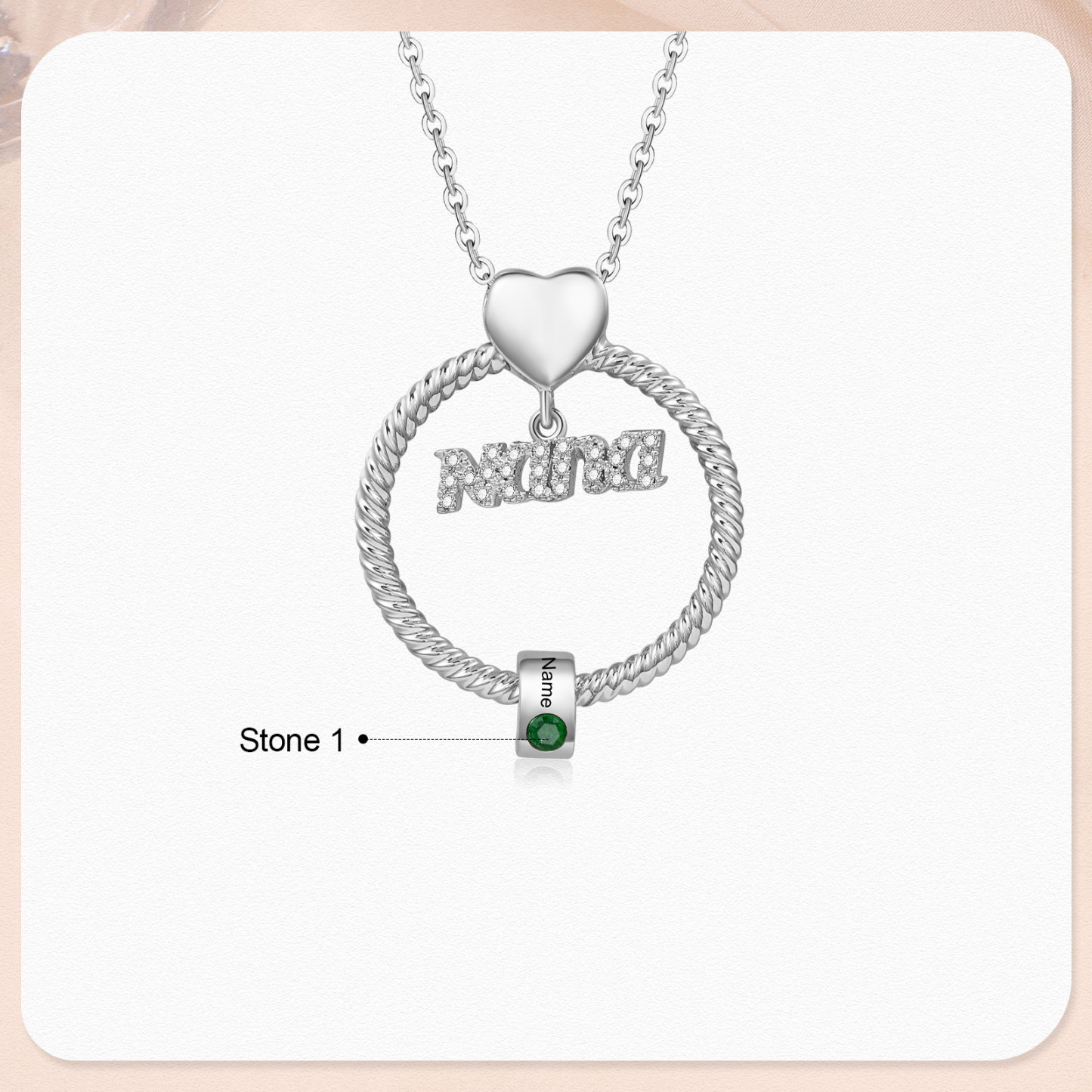 1 Name - Personalised Nana Necklace Custom Names & Birthstones Circle Pendant Necklace Gift for Grandma Nana-Jessemade AU