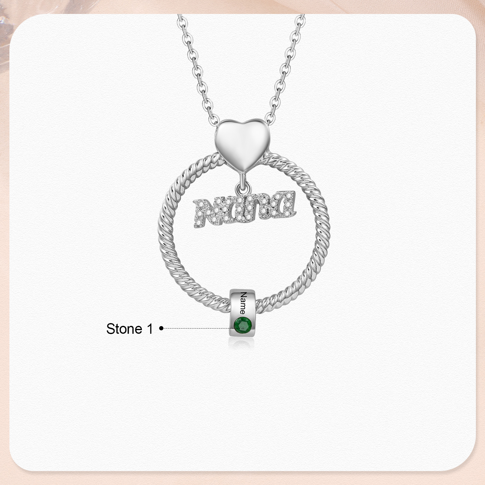 1 Name - Personalised Nana Necklace Custom Names & Birthstones Circle Pendant Necklace Gift for Grandma Nana-Jessemade AU