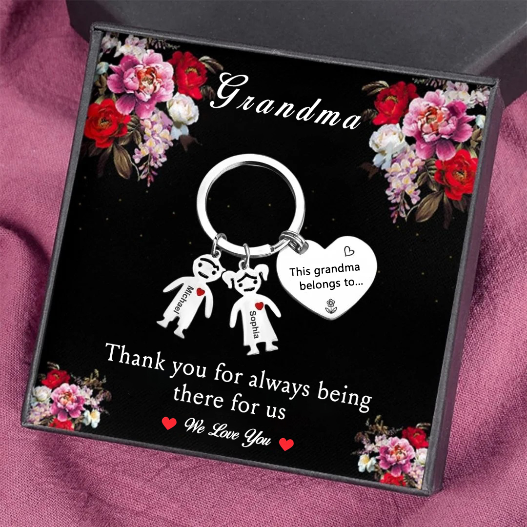 Personalised Keychain with Kid Charm Engraved 2 Names Family Keychain for Grandma-Jessemade AU