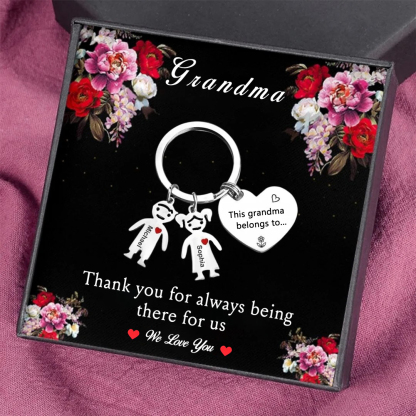 Personalised Keychain with Kid Charm Engraved 2 Names Family Keychain for Grandma-Jessemade AU