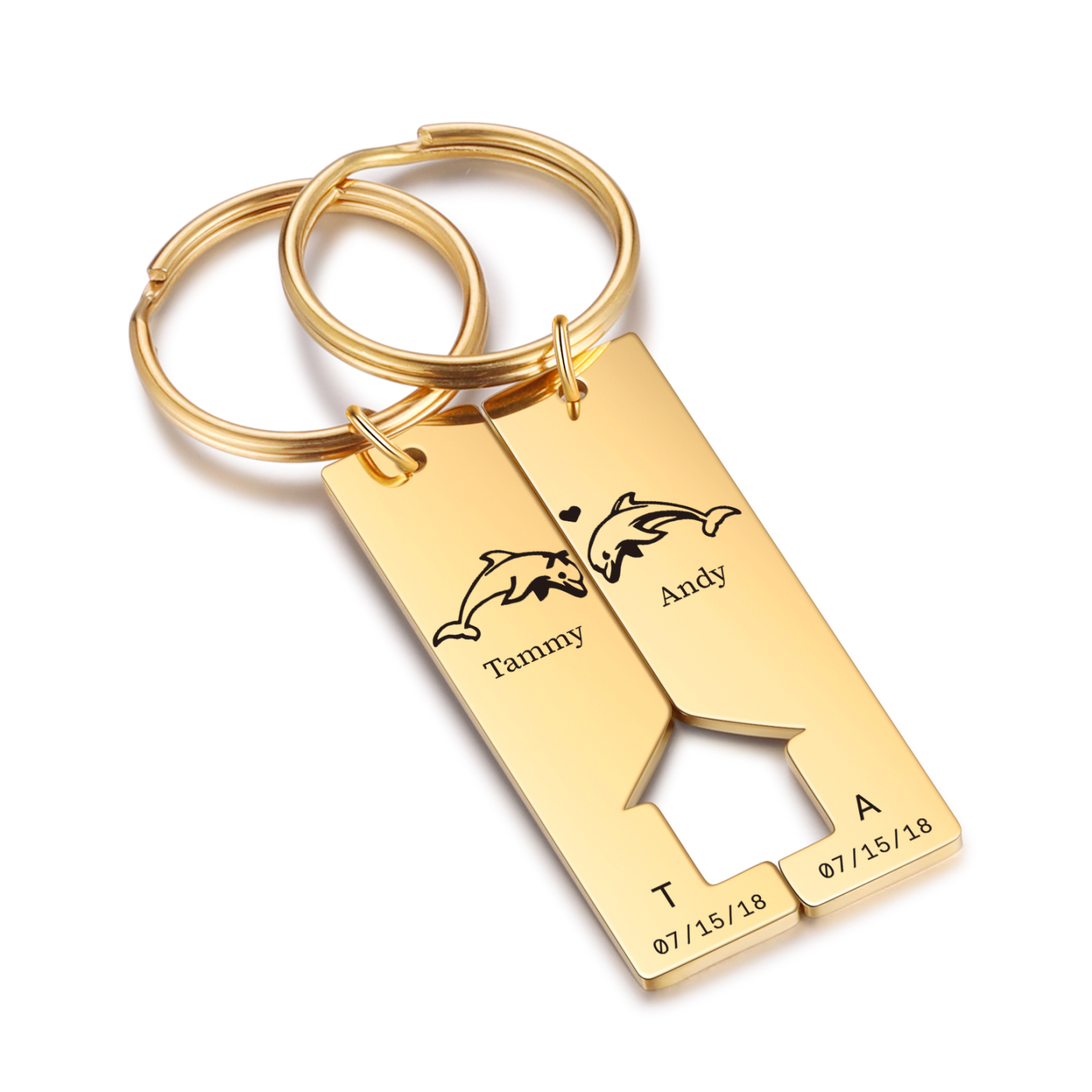 Personalised Couple Keychain Custom 2 Letters & 2 Dates & 2 Names Dolphin Keyring Valentine's Day Gift for Husband/Wife-Jessemade AU