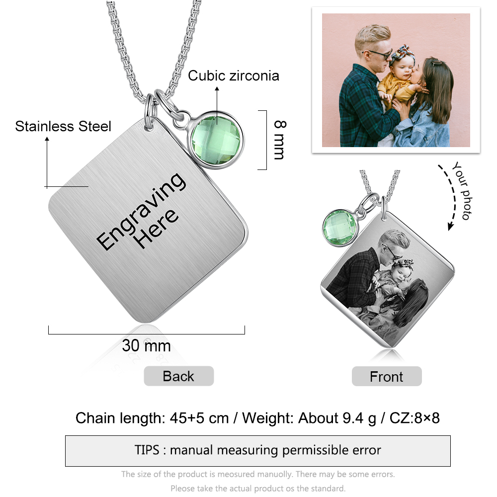 Personalised Calendar Tag Necklace With Birthstone Custom 1 Photo Gifts For Her-Jessemade AU