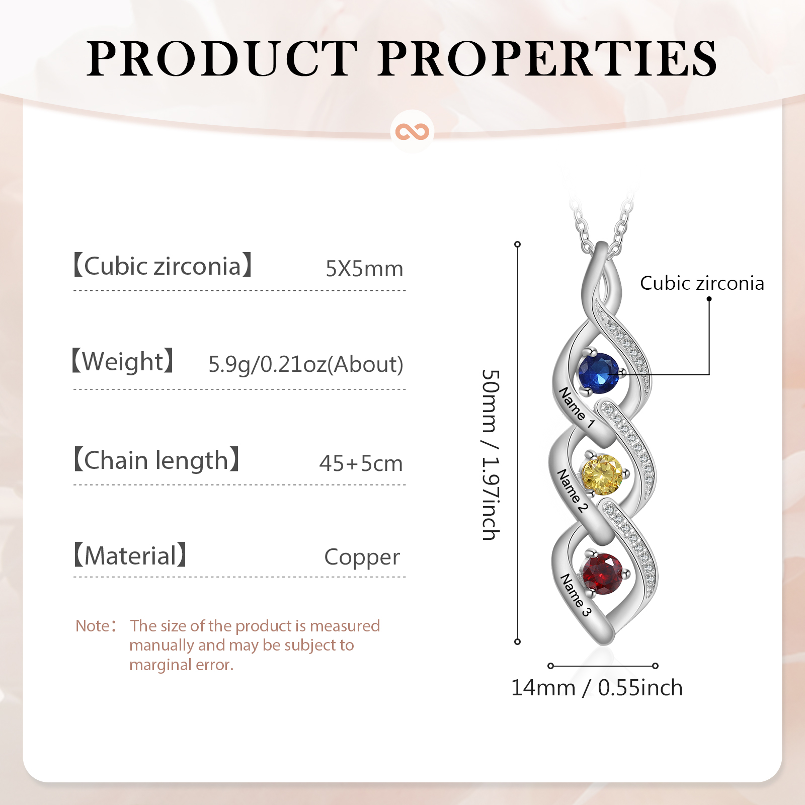 Personalised Twisted Pendant Necklace Custom 3 Birthstones & 3 Names Necklace Gifts for Her-Jessemade AU