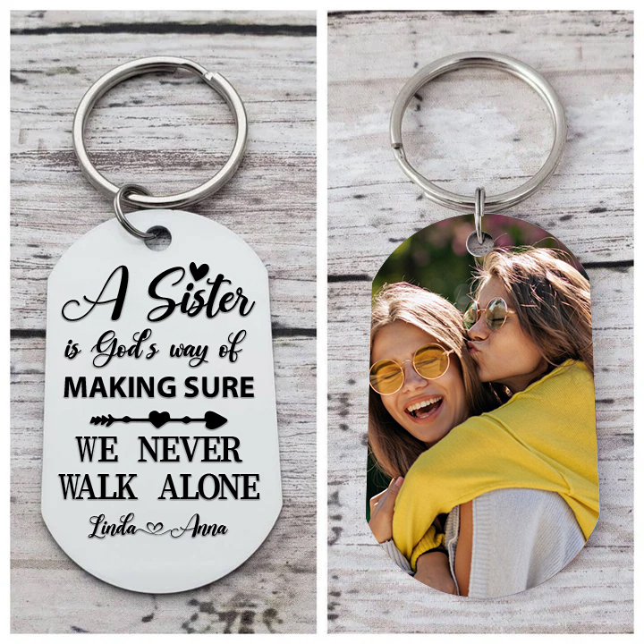 Personalised Sisters Photo Keychain Custom 2 Names Keyring “A Sister Is God's Way Of Making Sure We Never Walk Alone”  Birthday Gift For Besties-Jessemade AU