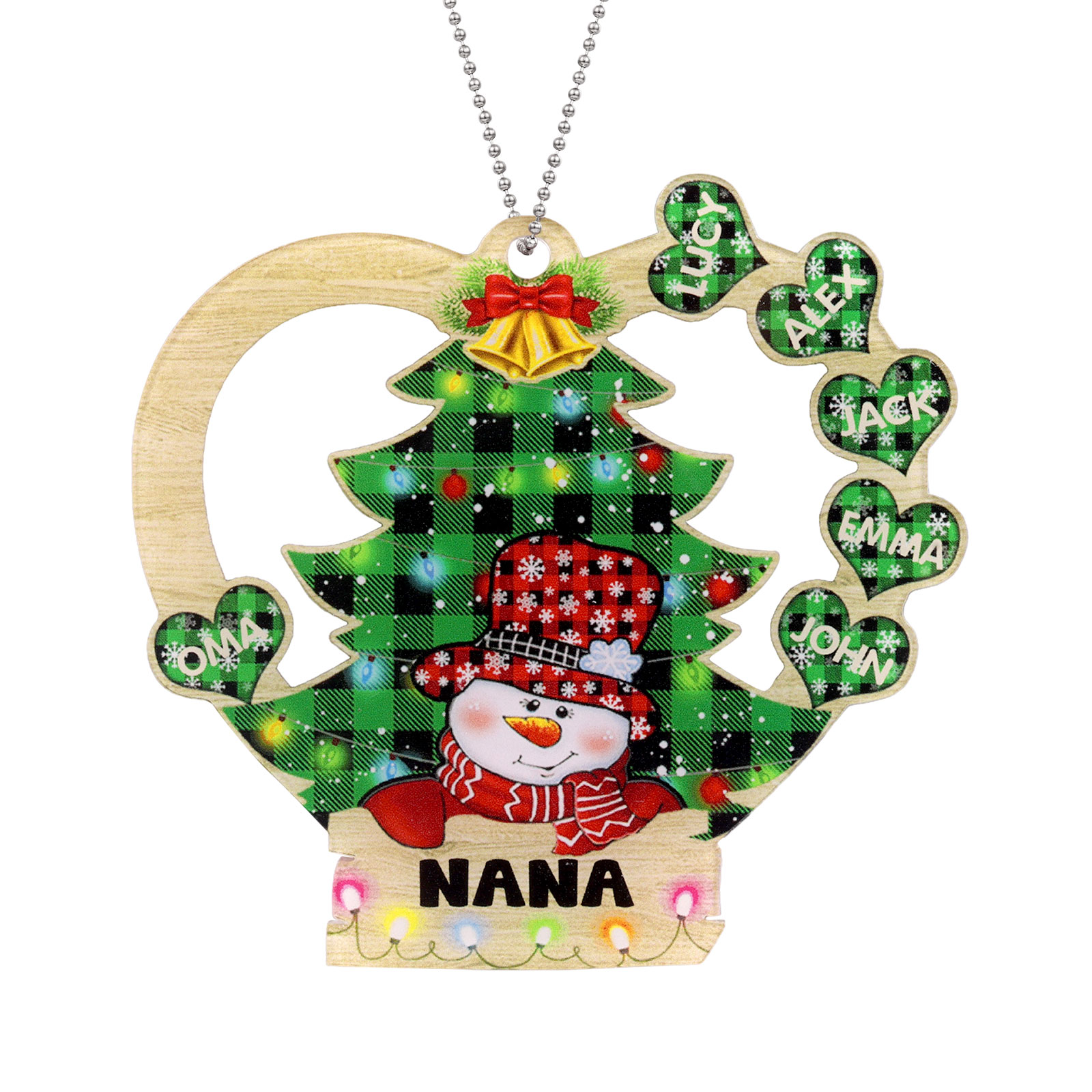 6 Names - Personalised Heart Christmas Tree Ornament Customised Name & Text Acrylic Snowman Hanging Ornaments Gift for Family-Jessemade AU