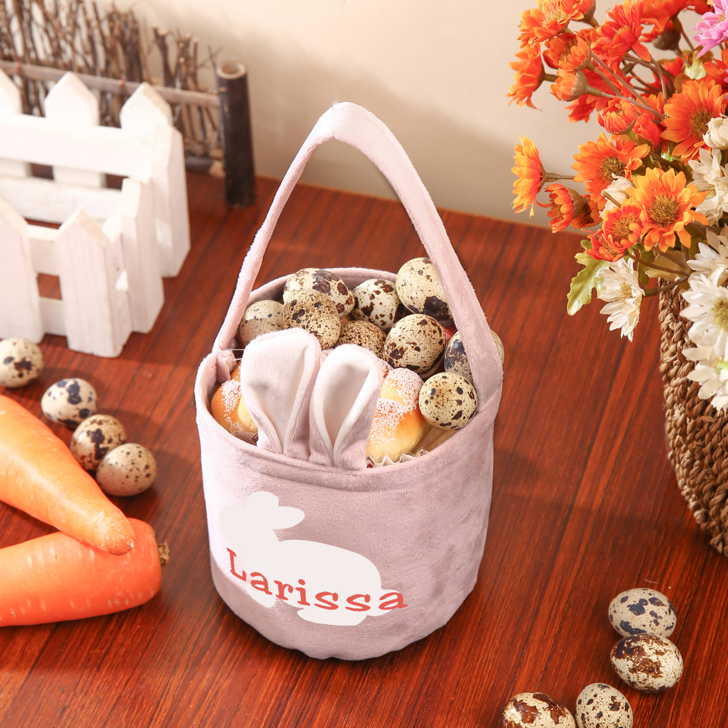 Personalised Bunny Tote Bag Customised with Name Bunny Basket Bucket Bag Easter Gifts-Jessemade AU