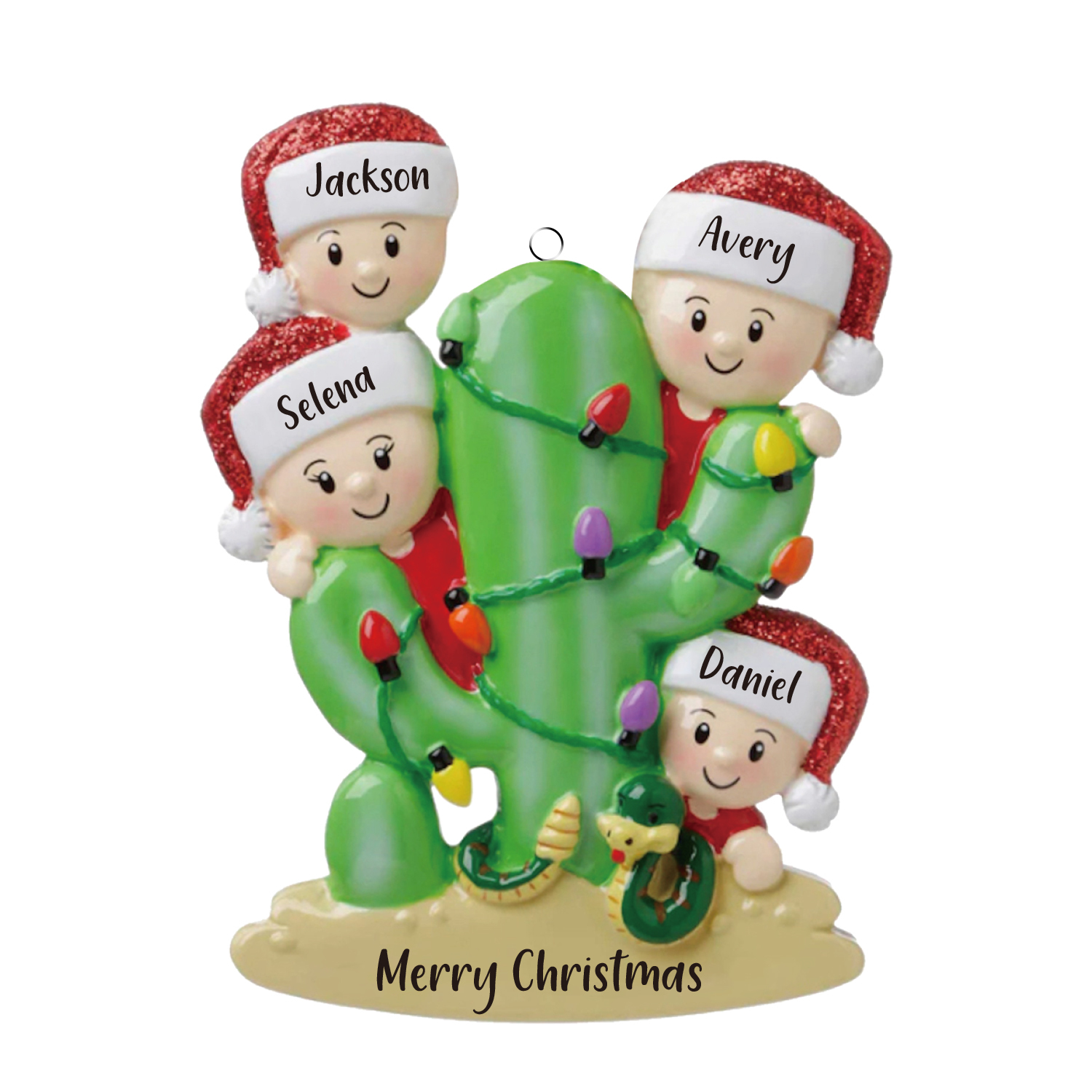 4 Names - Personalised Cactus Ornament Customised Name & Text Christmas Tree Wooden Decor Gift for Family and Friends-Jessemade AU