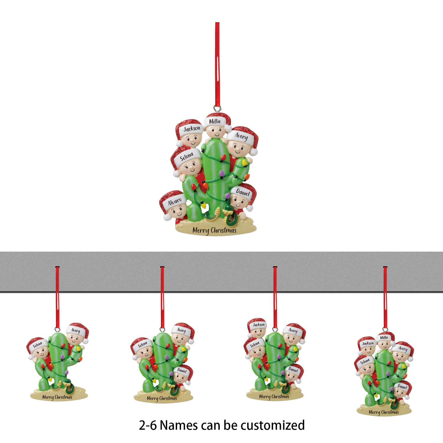 6 Names - Personalised Cactus Ornament Customised Name & Text Christmas Tree Wooden Decor Gift for Family and Friends-Jessemade AU