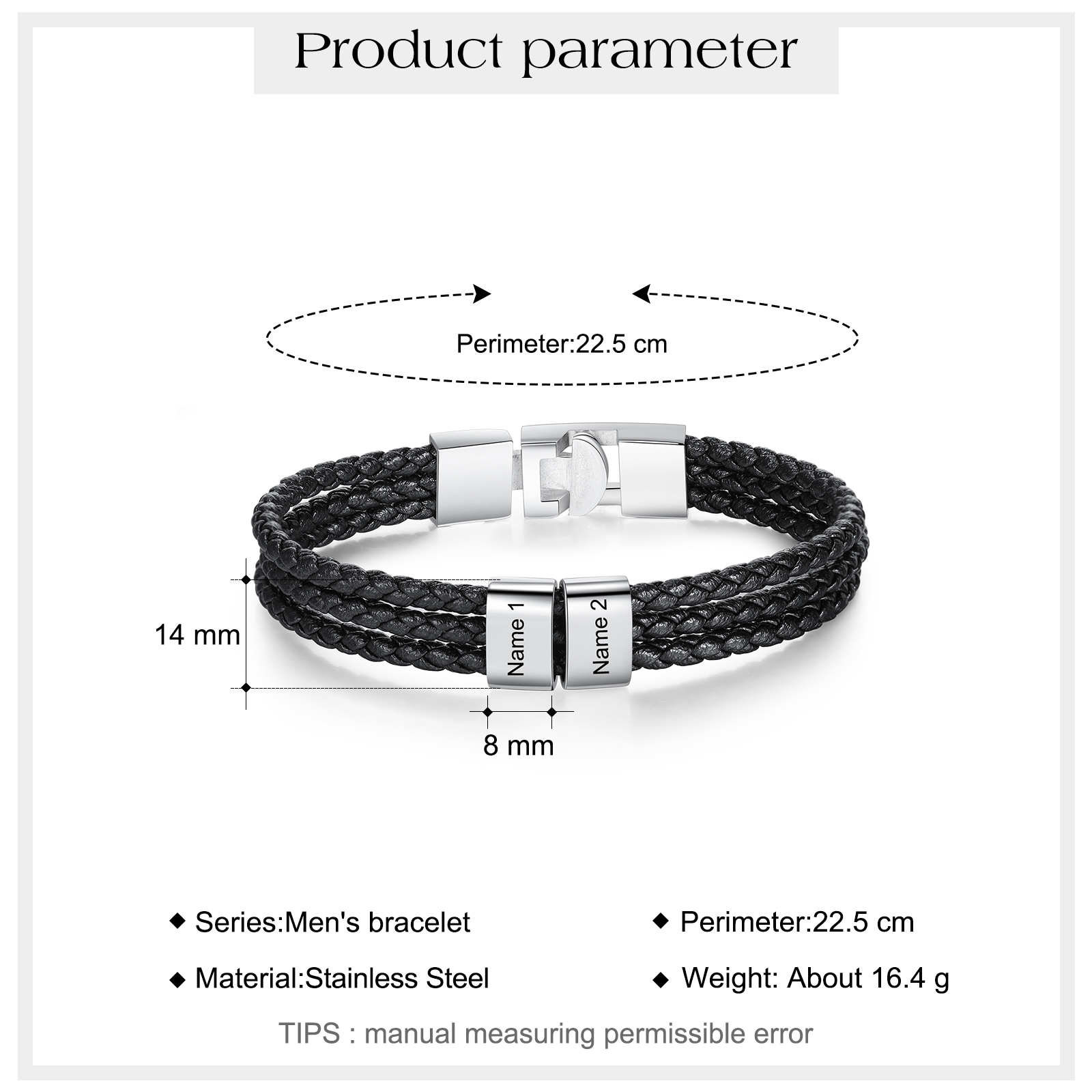 Personalised Braided Leather Bracelet Engraved 2 Names Men's Bracelet Gifts For Him-Jessemade AU