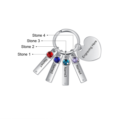 Personalised Birthstone Keychain Engraved 4 Names Keychain Gifts For Her-Jessemade AU